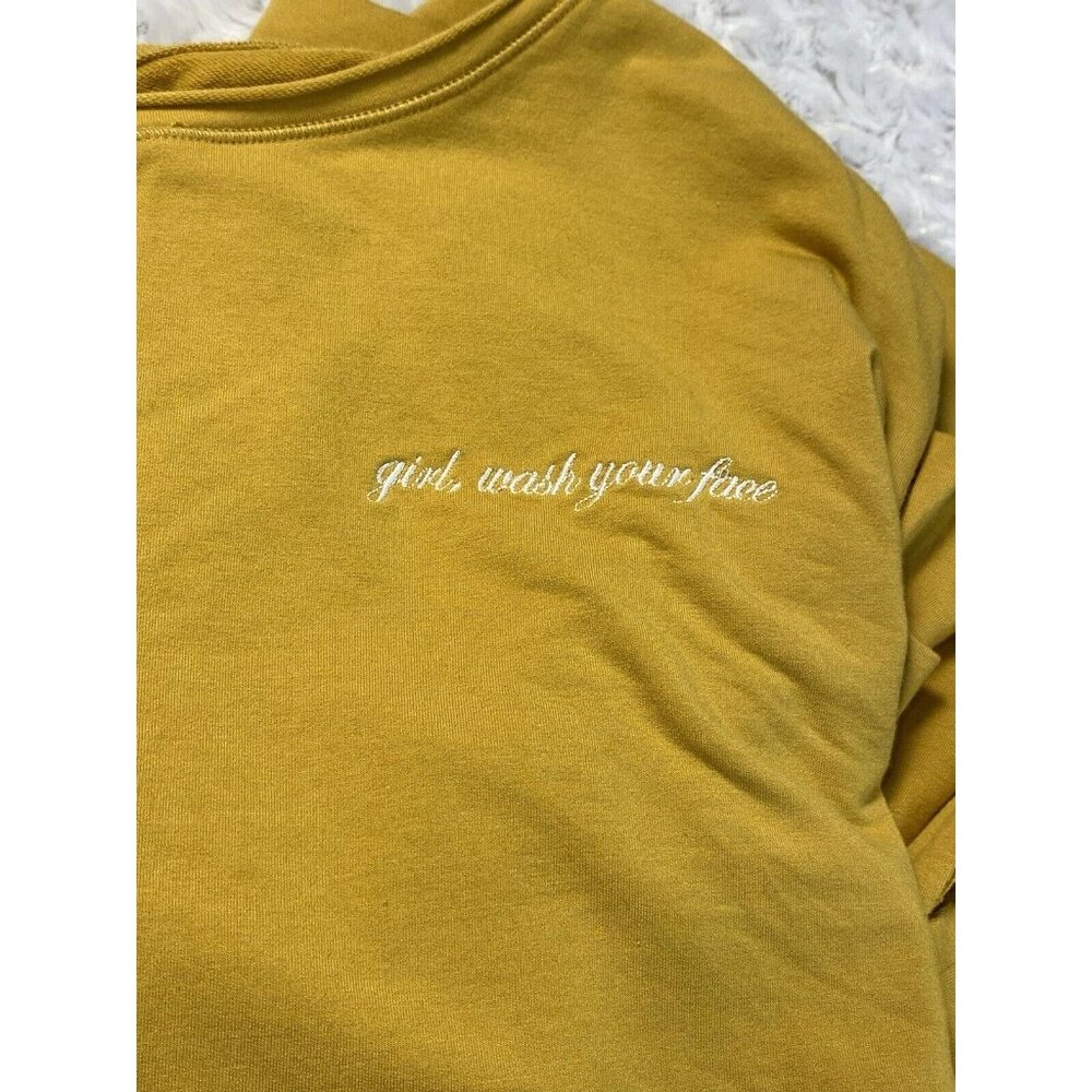 Rachel Hollis Mustard Yellow Girl Wash Your Face Lightweight Thumbholes Size L - Picture 10 of 10